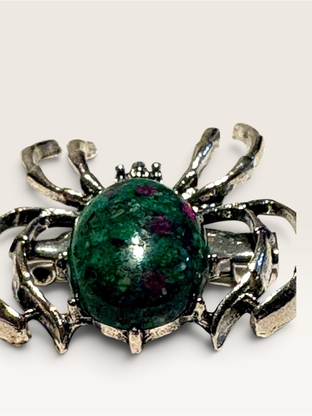 Silver Spider Brooch with Green and Pink Cabochon New Halloween - Picture 6 of 8